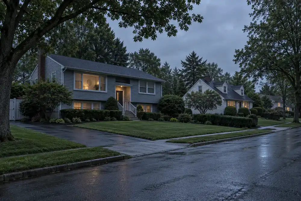 Illustration of a typical residential street in the East Northport, NY area