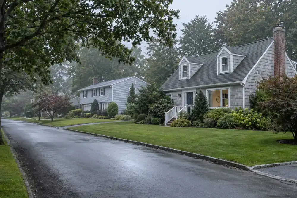 Illustration of a typical residential street in the Greenlawn, NY area