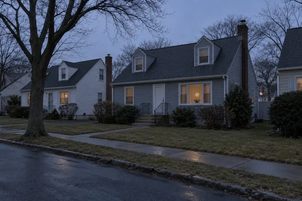Illustration of a typical residential street in the New Cassel, NY area